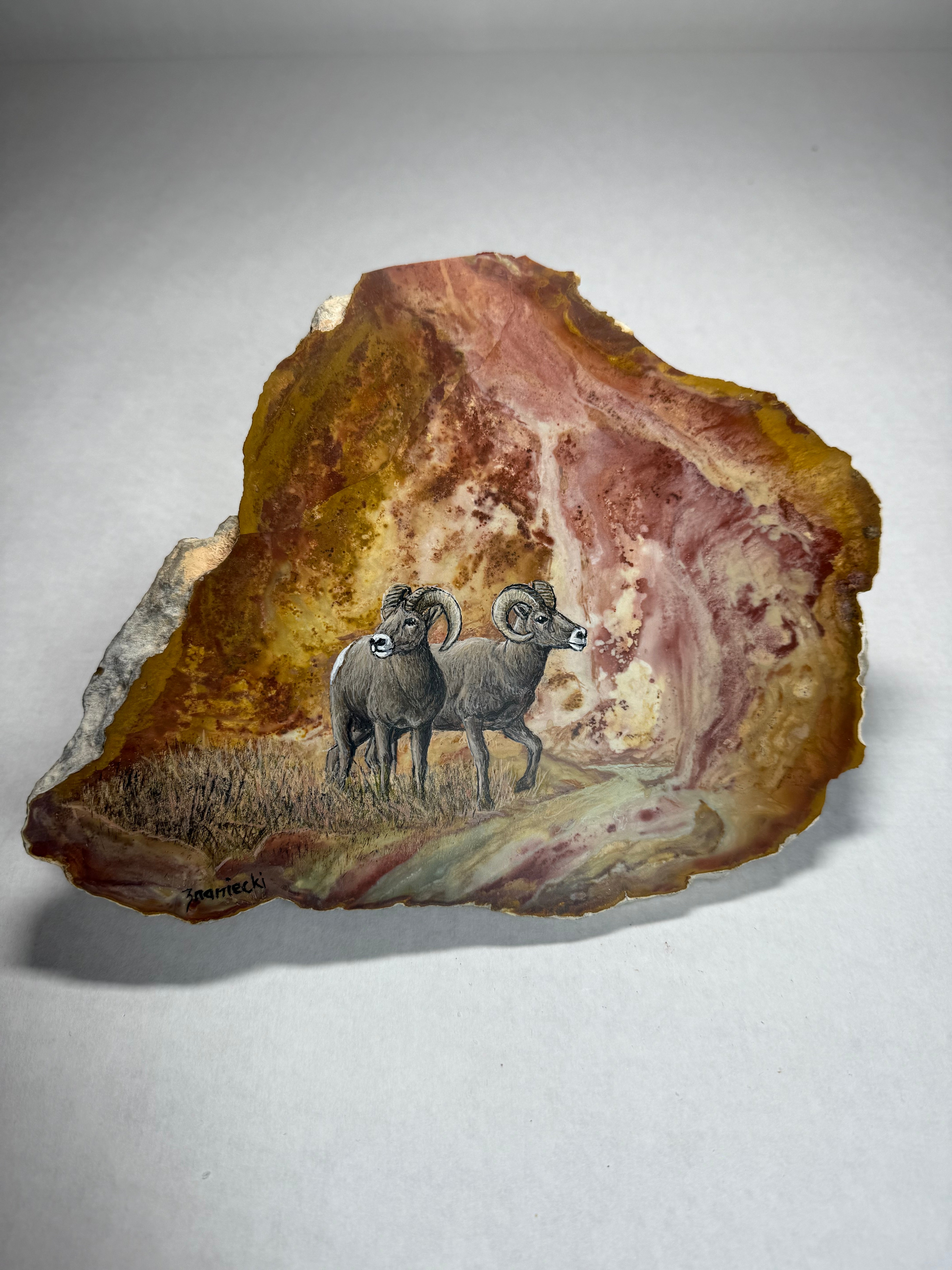 Big Horn Sheep Painting on Jasper by Anton J. Znaniecki