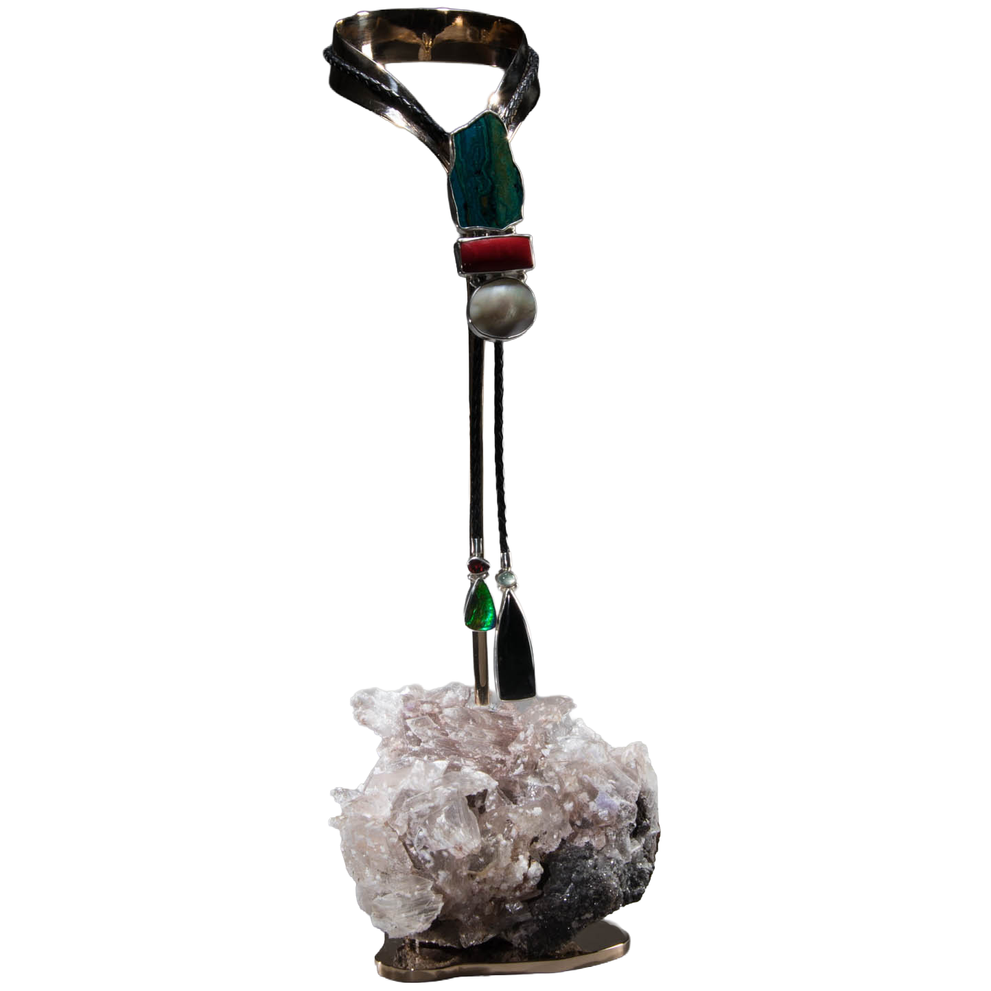 Chrysocolla Bolo Tie on Selenite