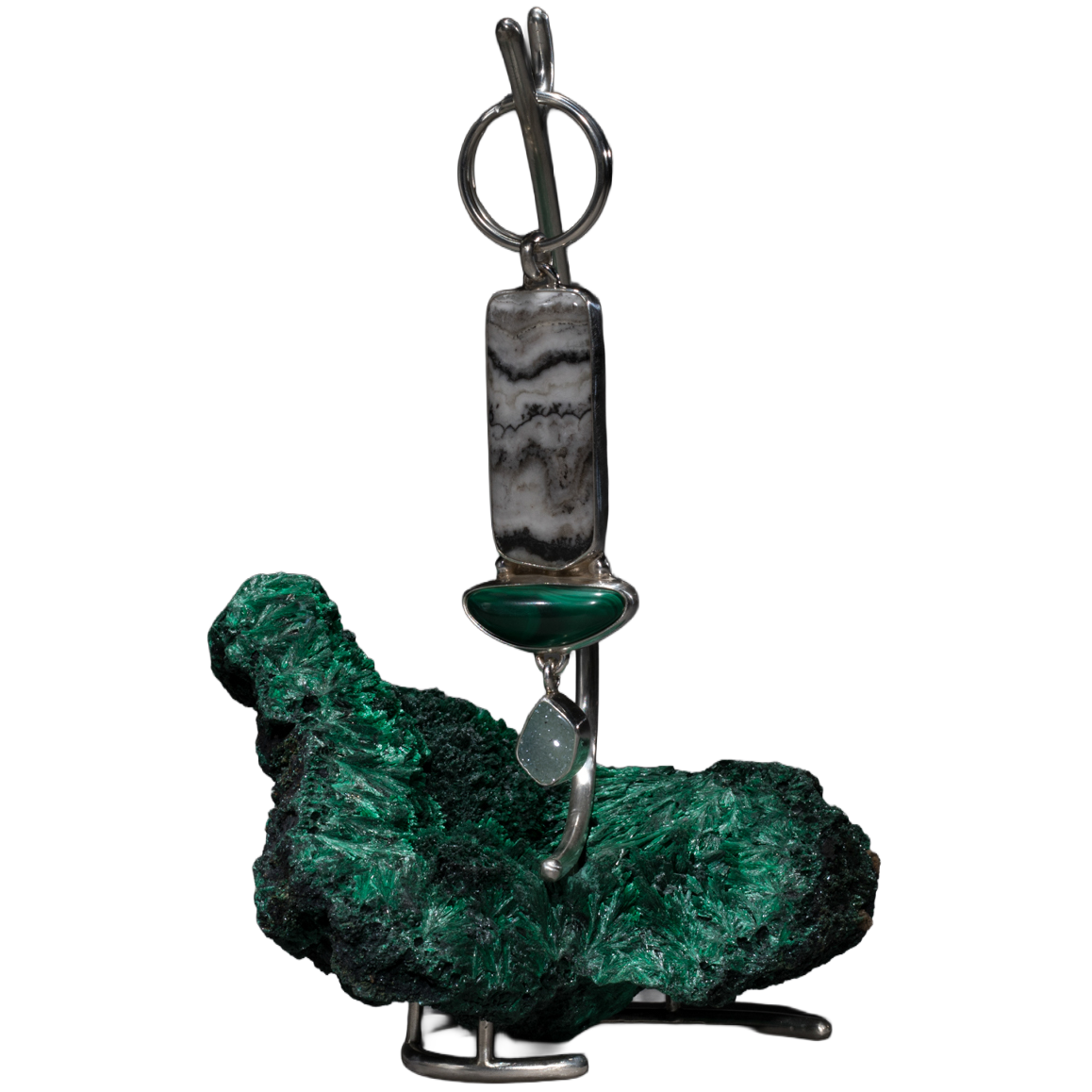Zebra Agate Keychain on Malachite