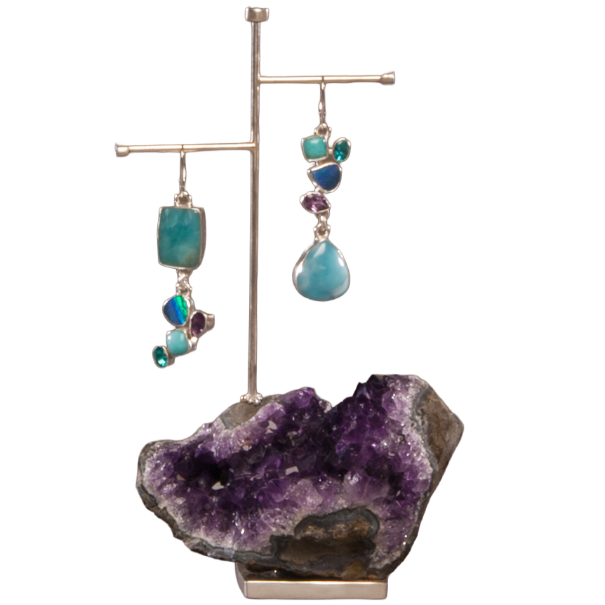 Larimar Earrings on Amethyst