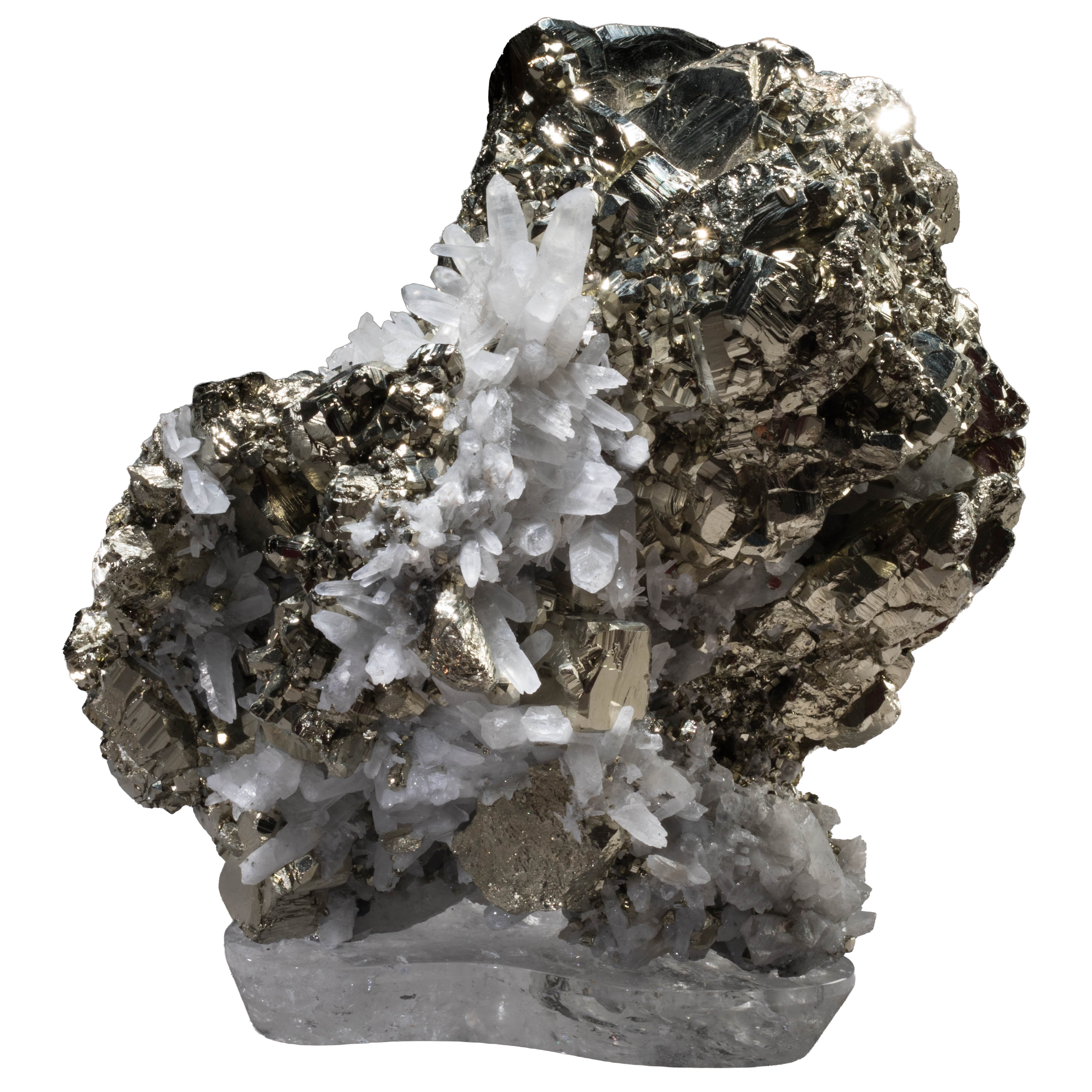Pyrite with Quartz on Crystal Base