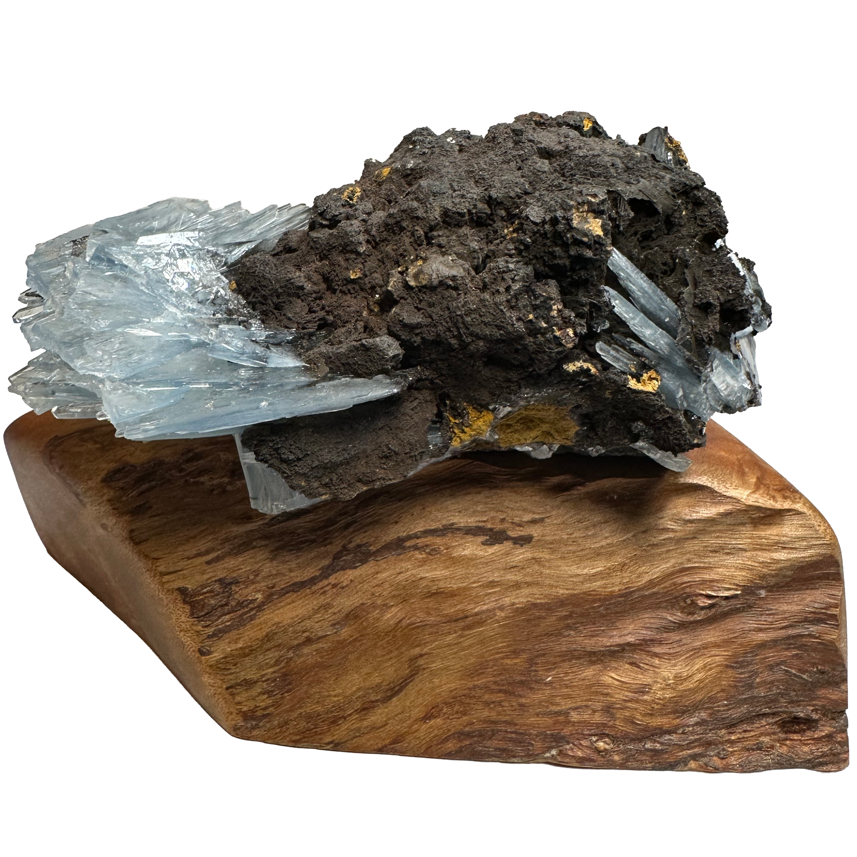 Blue Barite on Lychee Wood Base