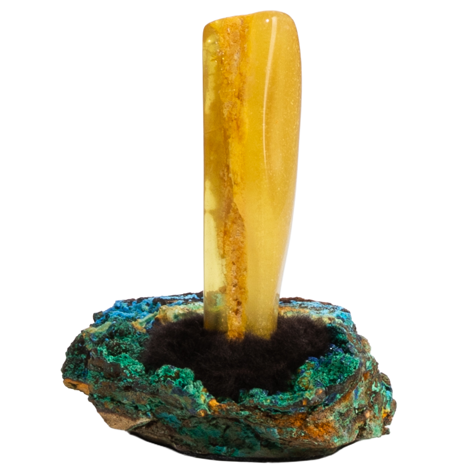 Amber Talisman on Malachite w/ Azurite